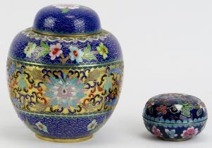 A Chinese cloisonné enamelled ginger jar and box, late 20th century.