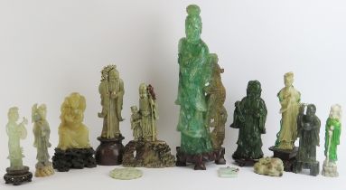 A group of Chinese jade and hardstone and mineral carvings, 20th century. (13 items) Fluorite