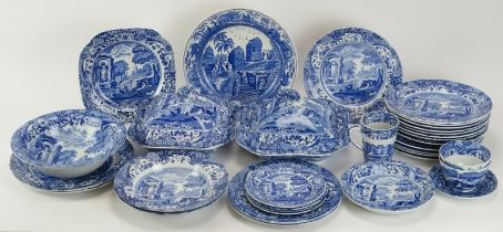 A large group of Victorian Copland Spode blue and white Italian pattern ceramic tea and diner