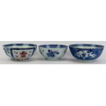 Three Chinese export porcelain punch bowls, 18th century.