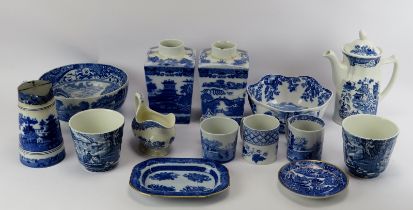 A group of Victorian and later blue and white ceramic tea and dinner service wares, 19th century.