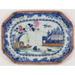 A rare Chinese export ‘Cathedral of Seville’ decorated famille rose porcelain meat dish tray, 18th