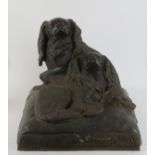 A large French bronze animalier group depicting two spaniel dogs on a cushion after Charles
