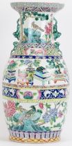 A Chinese polychrome painted twin handled vase, 20th century. 45 cm height. Condition report: Some