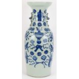 A large Chinese twin handled baluster porcelain vase, late 19th/early 20th century. Modelled with