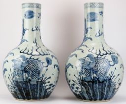 Two large Chinese blue and white porcelain vases, 20th century.