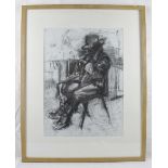 Ian Norris (b 1960) - 'Study of a seated male figure', charcoal, inscribed by hand verso, and