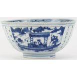 A Chinese blue and white porcelain bowl, 19th century. Inscribed ‘Made during the Yongle reign’ to