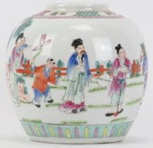 A Chinese famille rose polychrome painted ginger jar, late 19th/early 20th century. Decorated with a