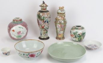 A group of Chinese porcelain wares, 18th - 20th century. Famille rose, famille verte, celadon and