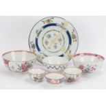 Three Chinese export famille rose bowls, three cups and a plate, 18th century. (7 items) Plate: 22.5