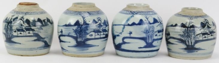 Four Chinese provincial blue and white porcelain ginger jars, 19th century. (4 items) 16 cm