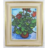 Malcolm Croft (b 1964) - 'Geraniums', oil on canvas, signed, remnants of Gallery label verso, 50cm x