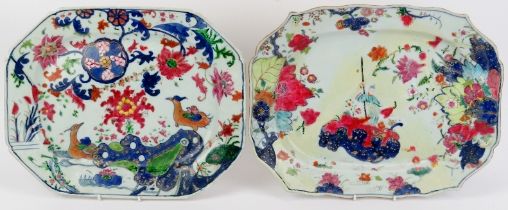 Two Chinese export famille rose tobacco leaf pattern meat dish trays, 18th century, Qianlong period.