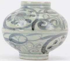 A Chinese blue and white provincial blue and white porcelain jar, possibly late Ming dynasty period.