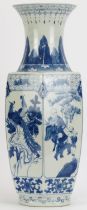 A Chinese blue and white porcelain vase, 20th century. Of hexagonal form with a flared neck, the