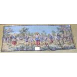 A French style tapestry wall hanging, depicting rural country life. 204cm x 68cm.