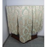 A pair of good quality antique style lined curtains in pistachio green damask, together with a large