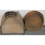 A selection of six rustic vintage Japanese baskets of woven reed construction. H66cm W65cm D17cm (