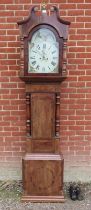 A Regency Period mahogany and oak cased 8-day striking longcase clock, the hood with swan-neck