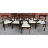 A set of 10 (8+2) mahogany rope back dining chairs in the Regency taste, with drop in seat pads in