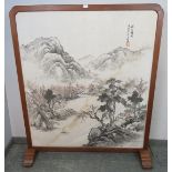 A large vintage Japanese screen/room divider, the hand-painted depiction of a traditional mountain