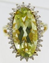 Large elongated oval Brazilian quartz statement ring, size O. 14k yellow gold overlay 925 silver,