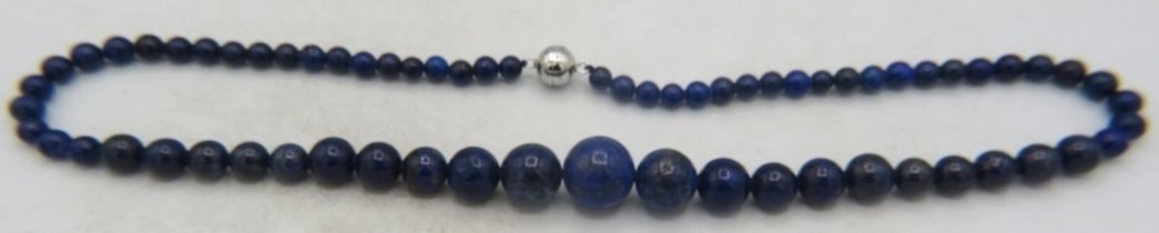 Lapis Lazuli 19.5" necklace, graduated polished stones of good colour match, largest is 16mm approx,