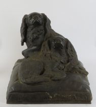 A large French bronze animalier group depicting two spaniel dogs on a cushion after Charles