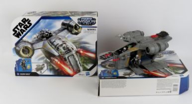 Star Wars: Two Mission Fleet Razor Crest models with figures. One unassembled in the box.