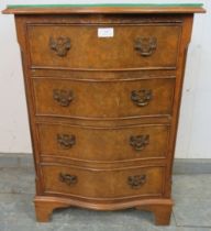 A vintage George III style diminutive walnut serpentine fronted chest, having four long cock-