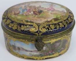 A French Sèvres style polychrome enamelled and gilt metal mounted porcelain jewellery casket, 19th
