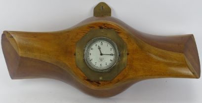 A novelty Smiths of London wind up Gipsy Major wooden aircraft propeller clock, circa 1930s. The
