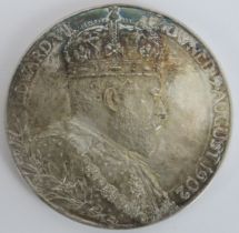 A large Edward VII Coronation Royal Mint silver medal by the engraver G.W. de Saulles, dated 1902.