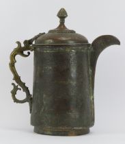 An Indo-Persian metalwork lidded decanter jug with embossed decoration, 19th century. With a