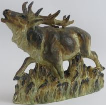 A Danish drip glazed ceramic deer by Arne Ingdam (1922 - 2002), 20th century. Incised monogram