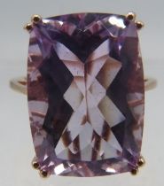 A large pink amethyst faceted cocktail ring, 18mm x 13mm, size N, marked 925. Approx weight 7 grams.