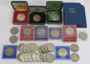 A collection of British commemorative medals and coins, 20th century. (Quantity). Condition