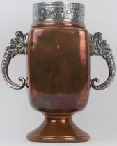 An American Gorham & Co copper and silver twin handled vase, 19th century, circa 1882. Of square
