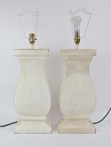 A pair of large painted wood table lamps of baluster column form, late 20th century. (2 items) 46 cm