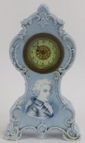 A Dutch Delft porcelain mantle clock, late 19th/early 20th century. Decorated with a hand painted