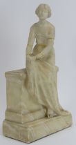 A European carved alabaster figural sculpture of a seated classical maiden, late 19th century/