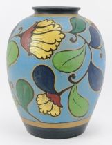 A large Dutch Gouda gilt polychrome overglaze painted vase, circa 1920s. Of ovoid form with