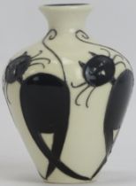 A Moorcroft Feline Friend pattern miniature vase, circa 2014. Of ovoid form, tubeline decorated with