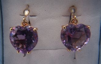 A pair of silver gilt heart shaped amethyst earrings with lever backs, marked 925. Approx 12mm,