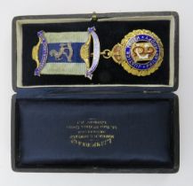 An enamelled gilt silver Masonic Buffalo badge. Inscribed ‘Heronden Lodge No14 - Royal