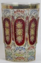 A large Bohemian gilt and enamel painted octagonal glass vase, probably by Moser, late 19th century.