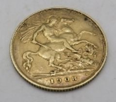 An Edwardian 1/2 sovereign, 1908. Condition report: Some surface scratching.