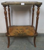 A 19th century two tier whatnot in the manner of Louis Majorelle, the hand-painted decoration