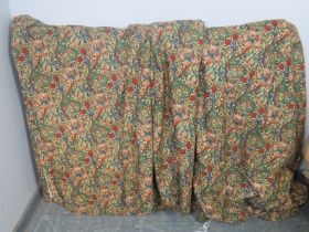 A pair of good quality full-length drapes in a William Morris style lined material. H215cm W120cm (